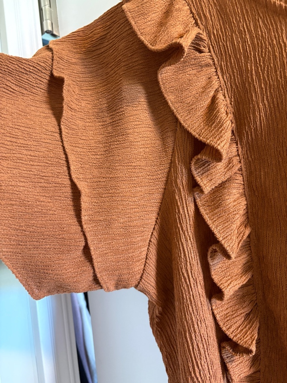 Express Women’s Ruffle Short Sleeve Blouse - Rust - Picture 3 of 7
